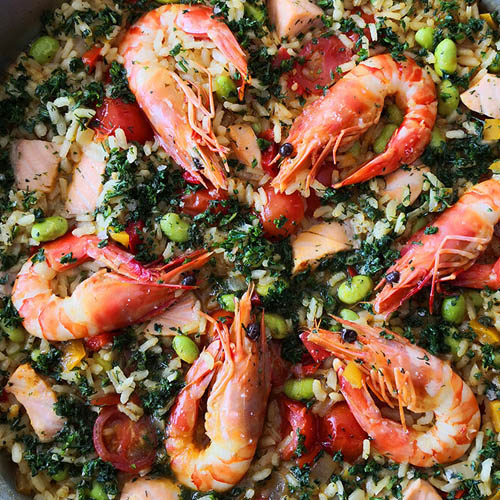 Forever salmon and prawn paella Marine Stewardship Council