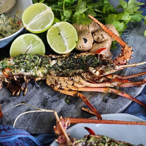 Wild BBQ lobster with lime, chilli and ginger