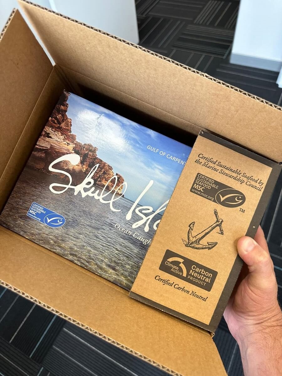 Carton of Skull Island Tiger Prawns