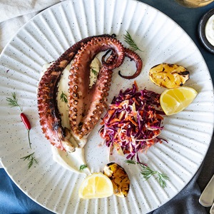 Wild chargrilled Western Australian octopus with slaw