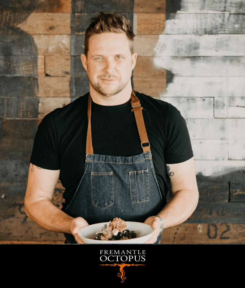 Chef Scott Bridger cooking with Fremantle Octopus