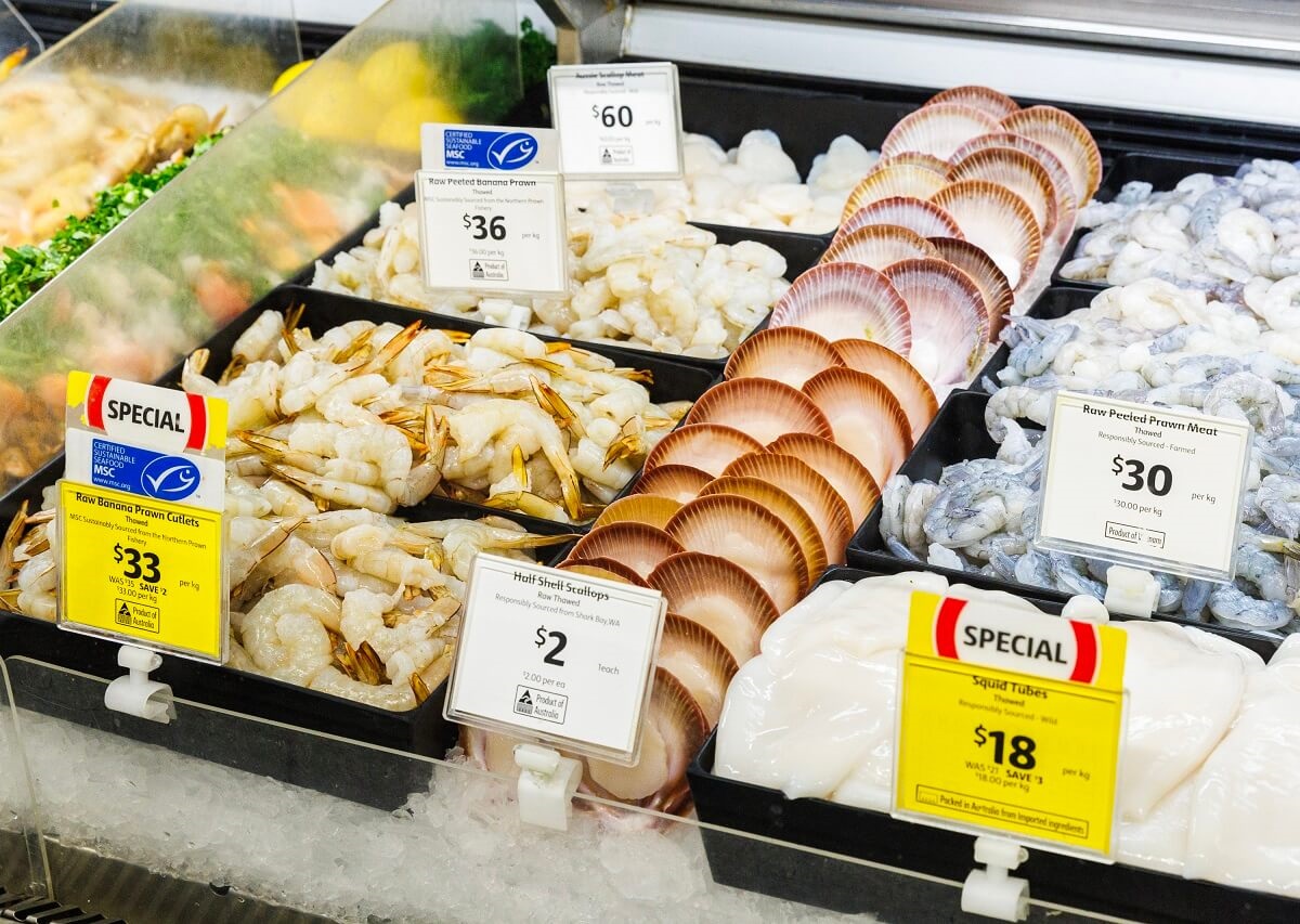 Coles deli counter with MSC certified prawns