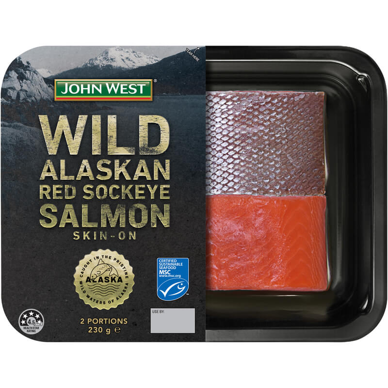 John West Wild Alaskan Sockeye Salmon Skin-On 230g