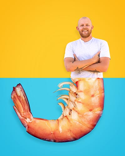 Harry Foster as a prawn