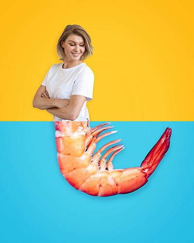 Courtney Roulston as a prawn