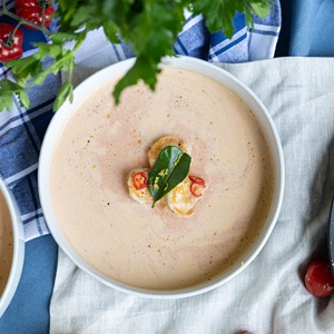 Wild banana prawn bisque