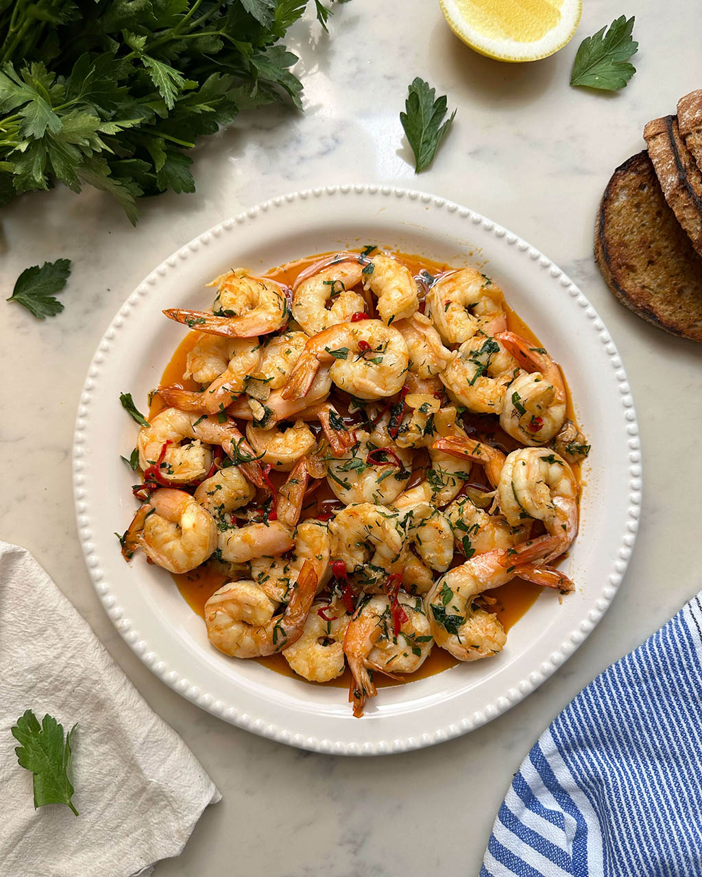 MSC certified Garlic Prawn Recipe served