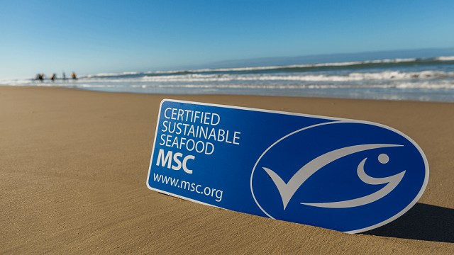 MSC blue fish tick on a beach