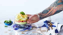 Wild prawn salad with citrus and avocado emulsion