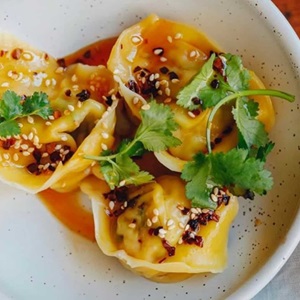 Prawn & Ginger Dumplings with Roast Chilli Oil