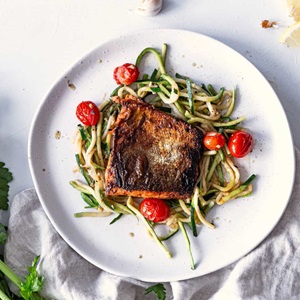 Wild one-pan Cajun salmon with zucchini pasta