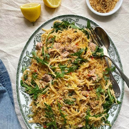 Wild tuna spaghetti with chilli and lemon