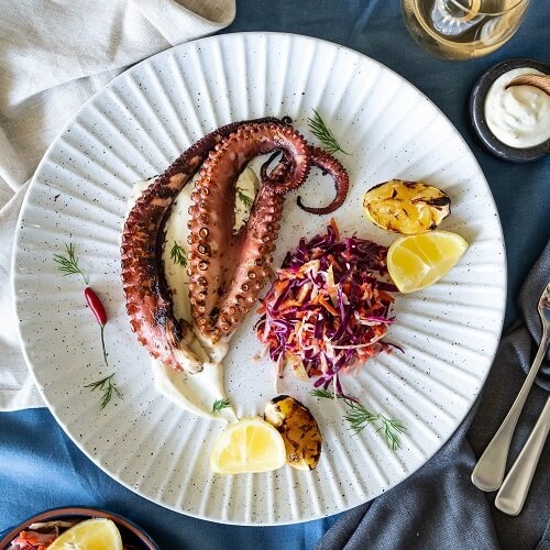 Wild chargrilled Western Australian octopus with slaw