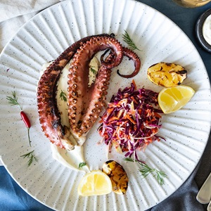 Wild chargrilled Western Australian octopus with slaw