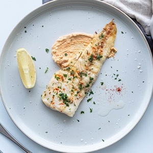 Wild grilled hoki with taramasalata