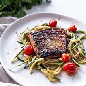 Wild one-pan Cajun salmon with zucchini pasta