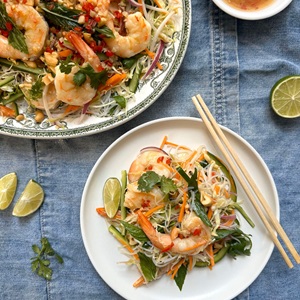 Wild prawn and cashew rice noodle salad