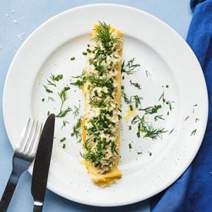 Wild rock lobster and chive omelette