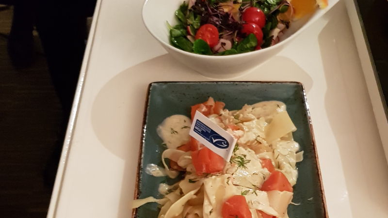 salmon in cream sauce and salad