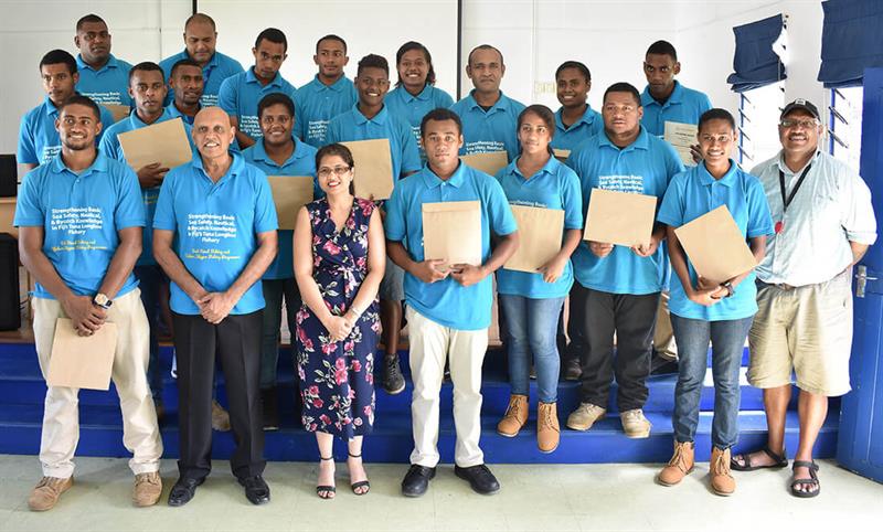 group photo of graduates from bycatch reduction training program in fiji
