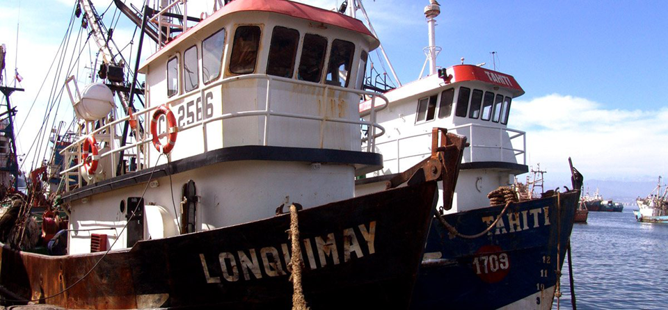 Squat lobster fishing vessel in Chilean harbour