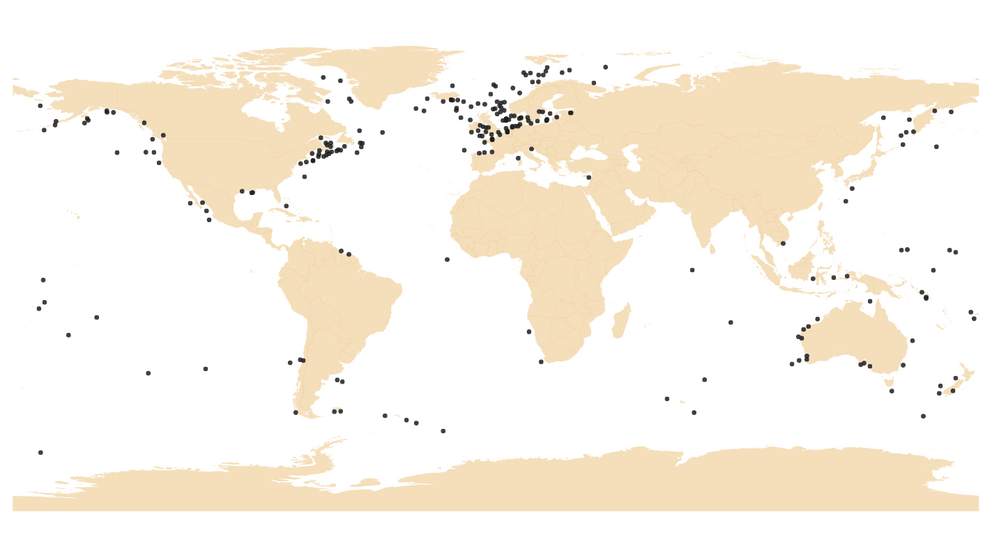 Karte der weltweiten Lage MSC-zertifizierter Fischereien