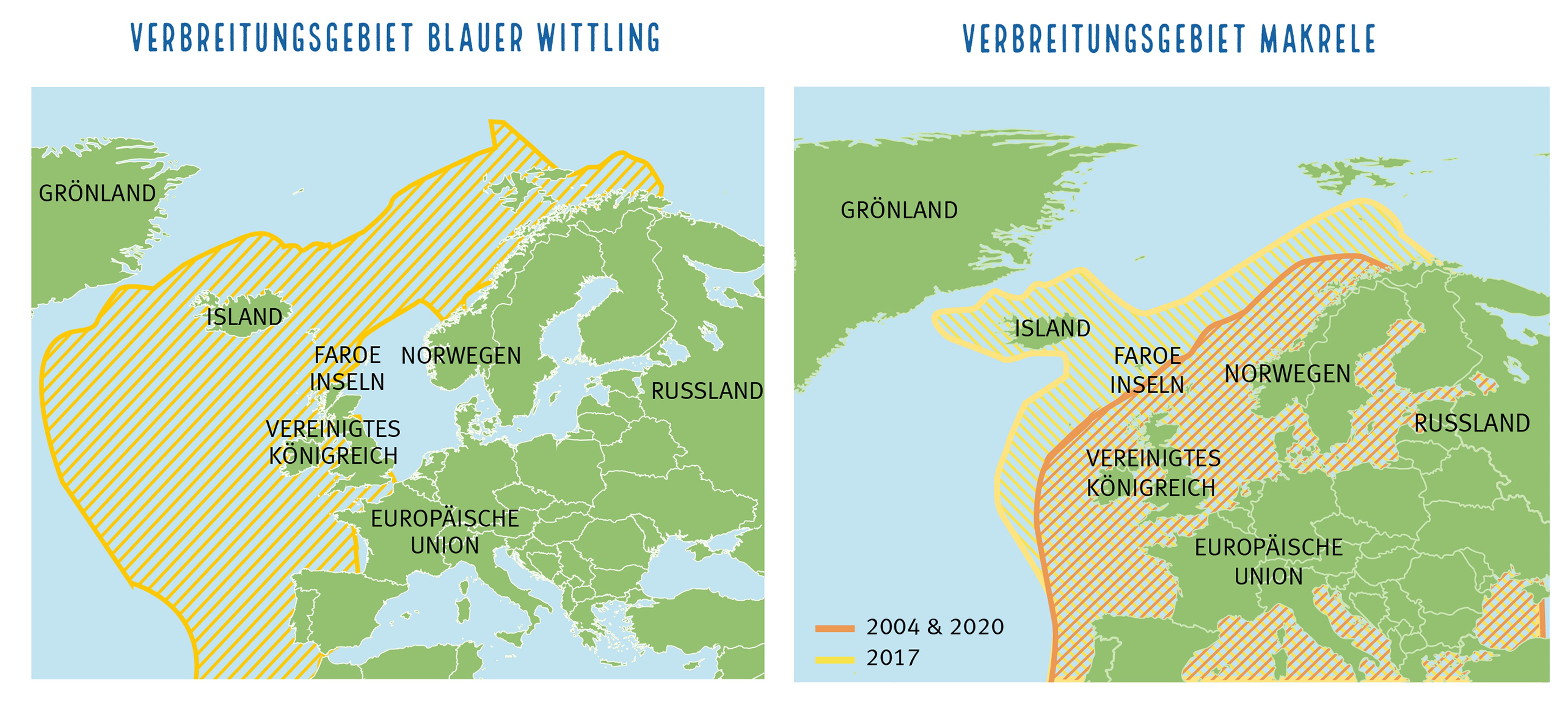 Verbreitungsgebiet Blauer Wittling u. Makrele