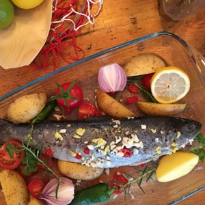 Gebackene Dorade mit Linsen