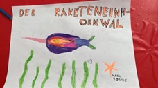 Zeichnung eines Raketeneinhorwals im Rahmen des MSC Malwettbewerbs 2025 - link