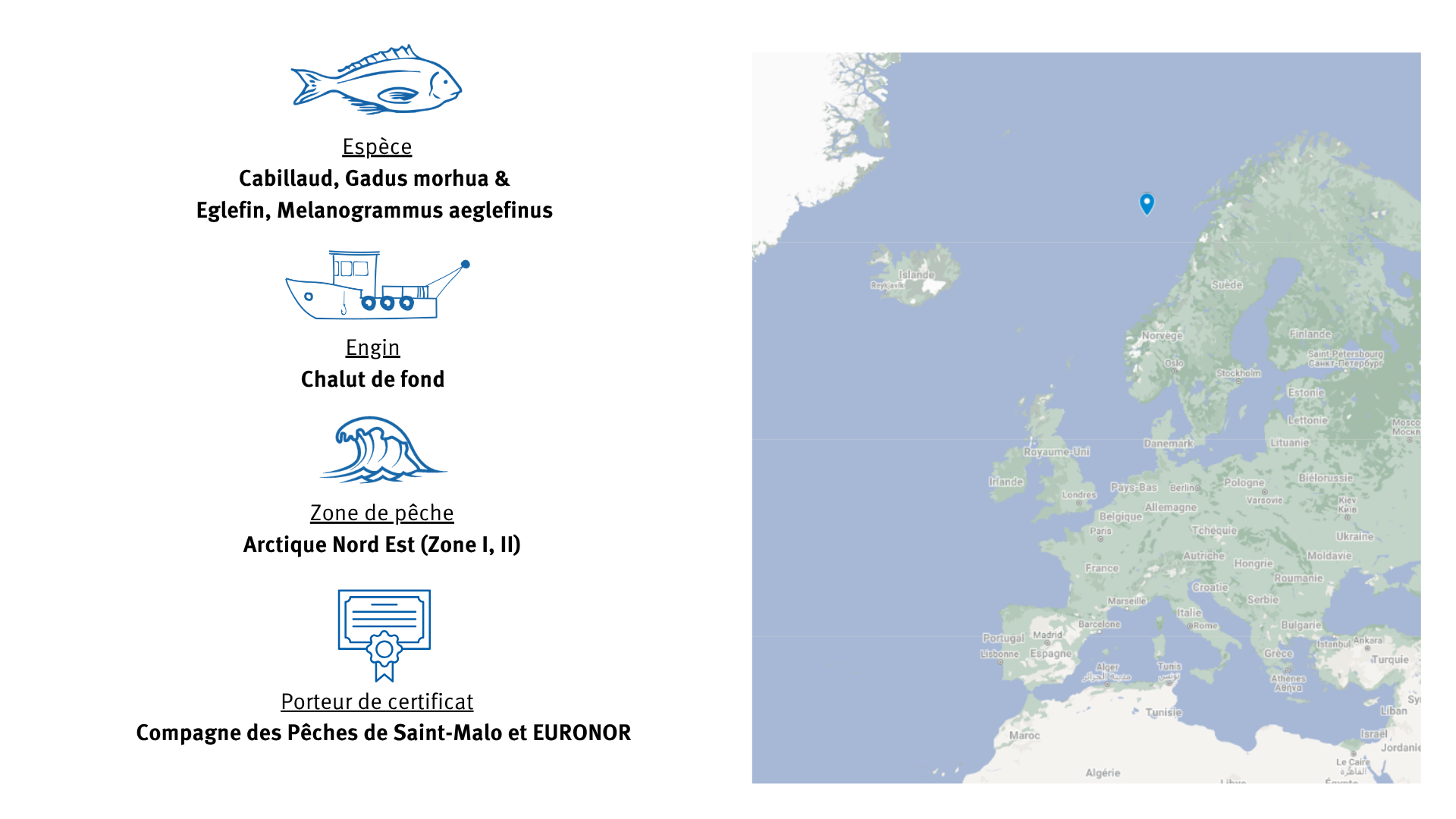 carte de pêche de la pêcherie de cabillaud et d'églefin d'Arctique Nord-Est
