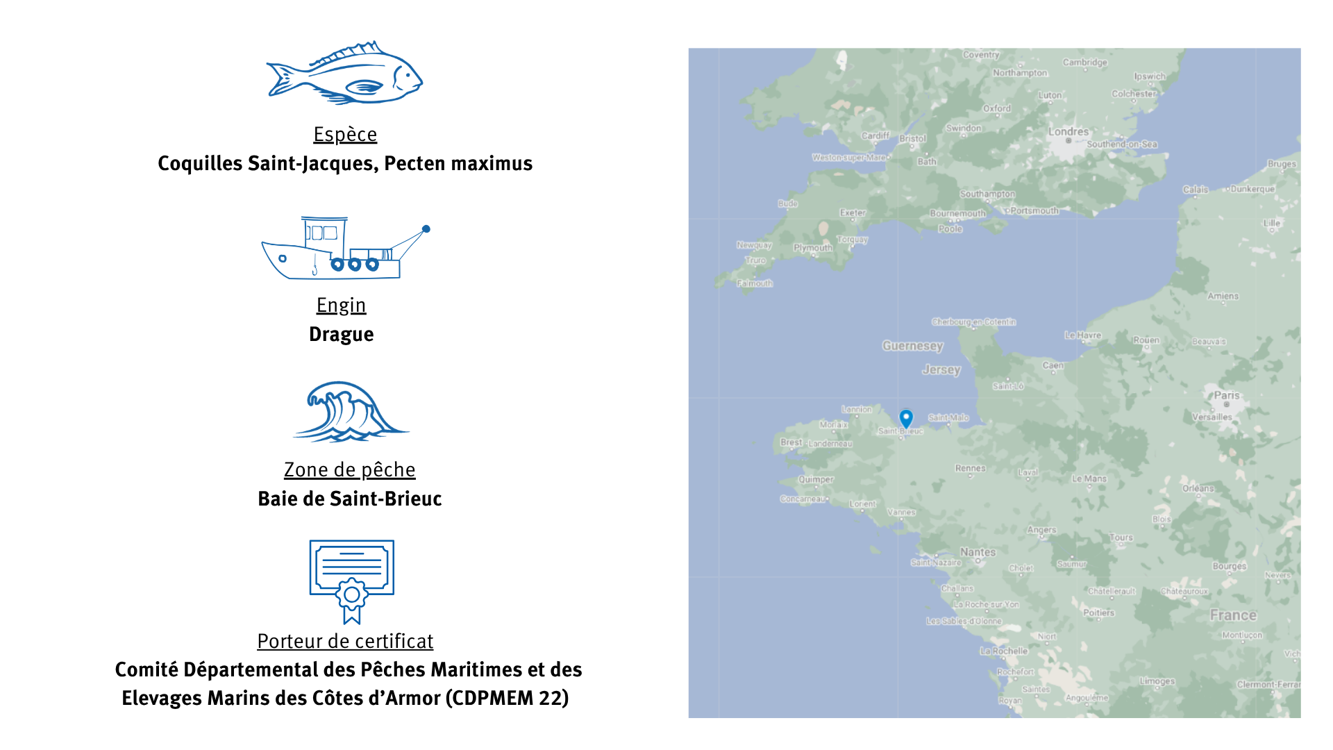 Fiche d'identité Pêcherie de coquilles Saint-Jacques à la drague de la baie de Saint-Brieuc