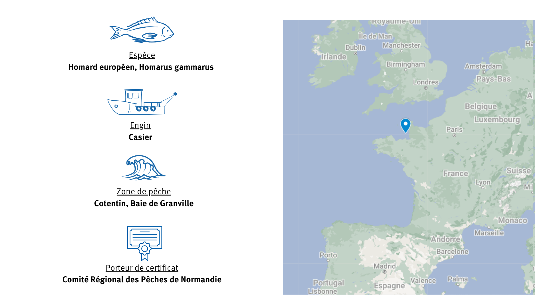 Fiche pêcherie de homard du Cotentin et de Jersey carte