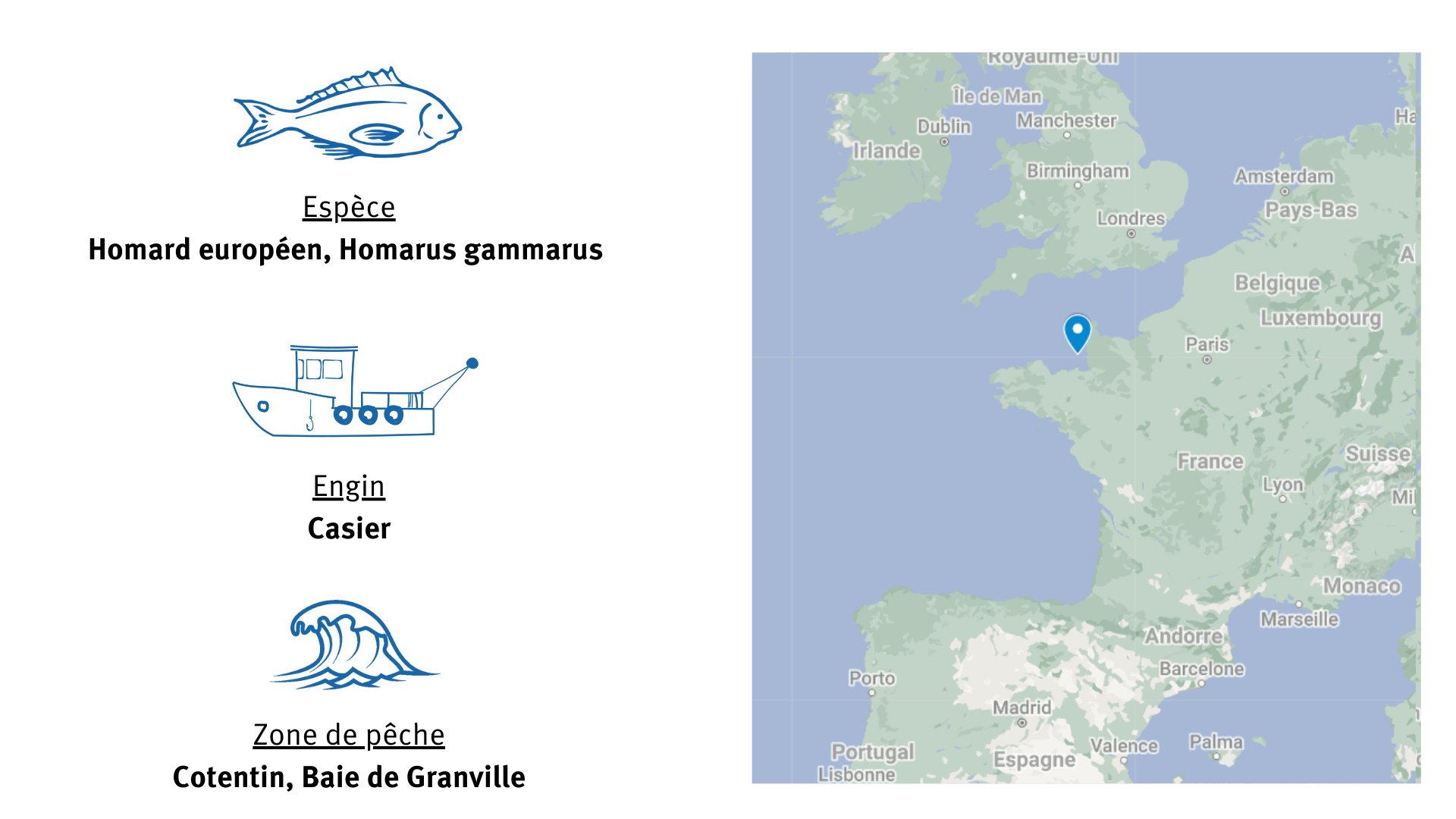 Pêcherie de homard du Cotentin et de Jersey carte Fiche pêcherie de homard du Cotentin et de Jersey carte