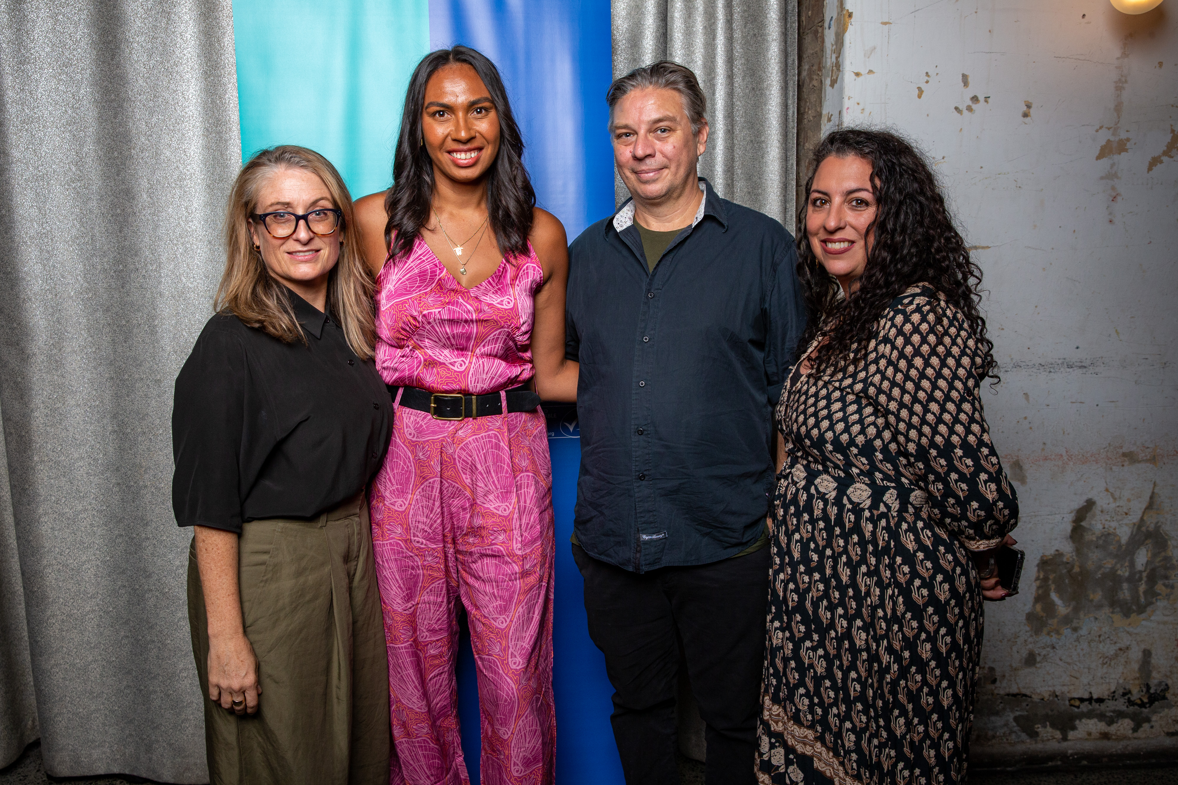 Liandra (centre left) with guests from the Australian National Maritime Museum, Katie Vajda (left), Matthew Poll (centre right), and Chi Chi Menendez from ASC (right)