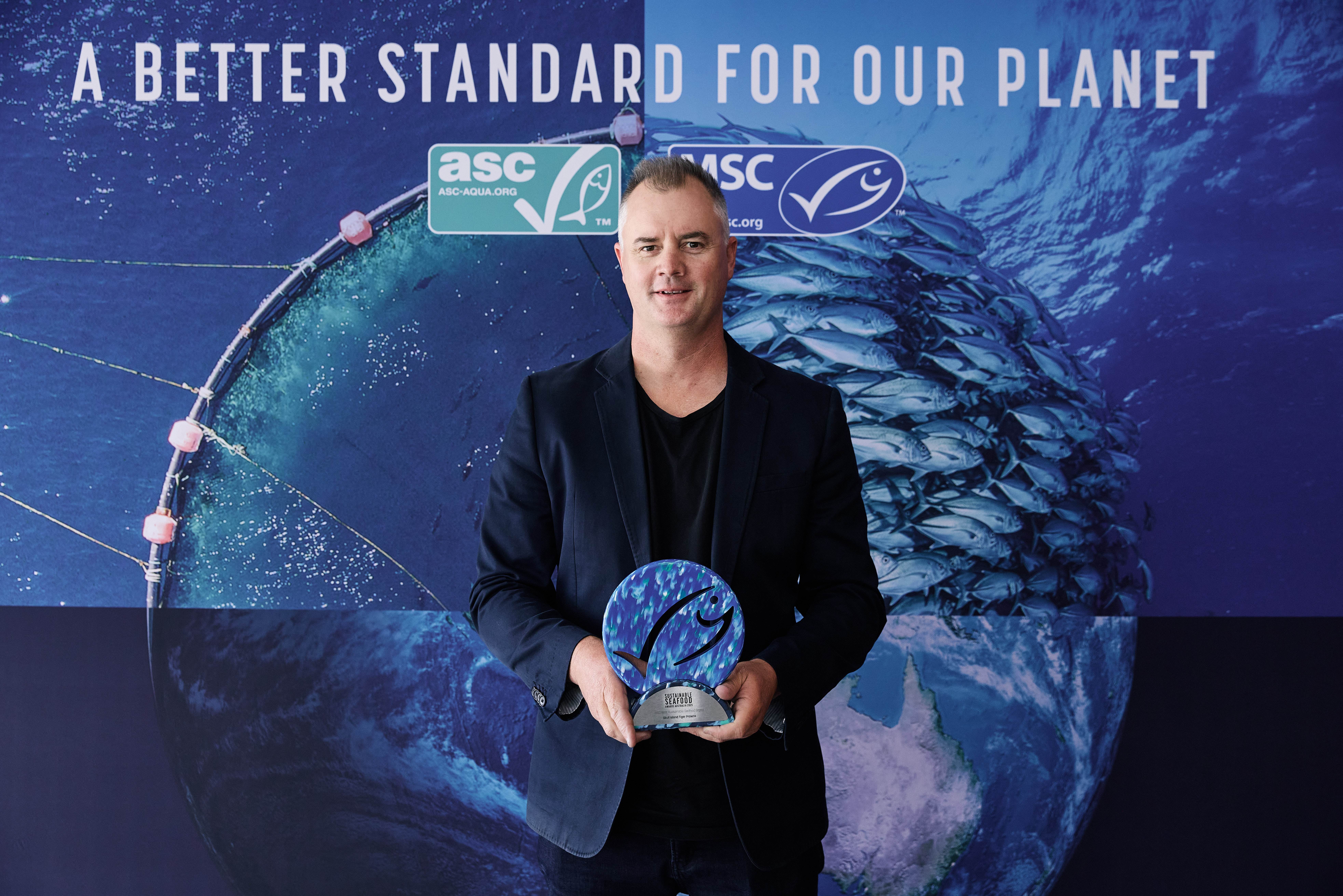 Dylan Skinns, Austral Fisheries, receiving the people's choice for MSC Best Sustainable Seafood Brand