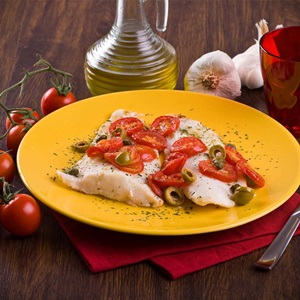 Nasello pomodoro e olive al microonde