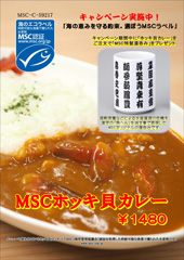 特製湯呑みについても紹介されている「MSCホッキ貝カレー」のポスターの写真