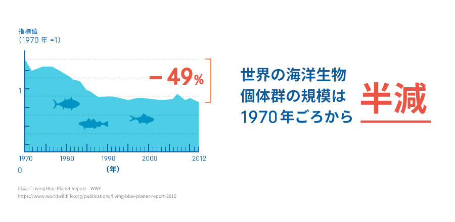世界の海洋生物の量は1970年ごろから半減