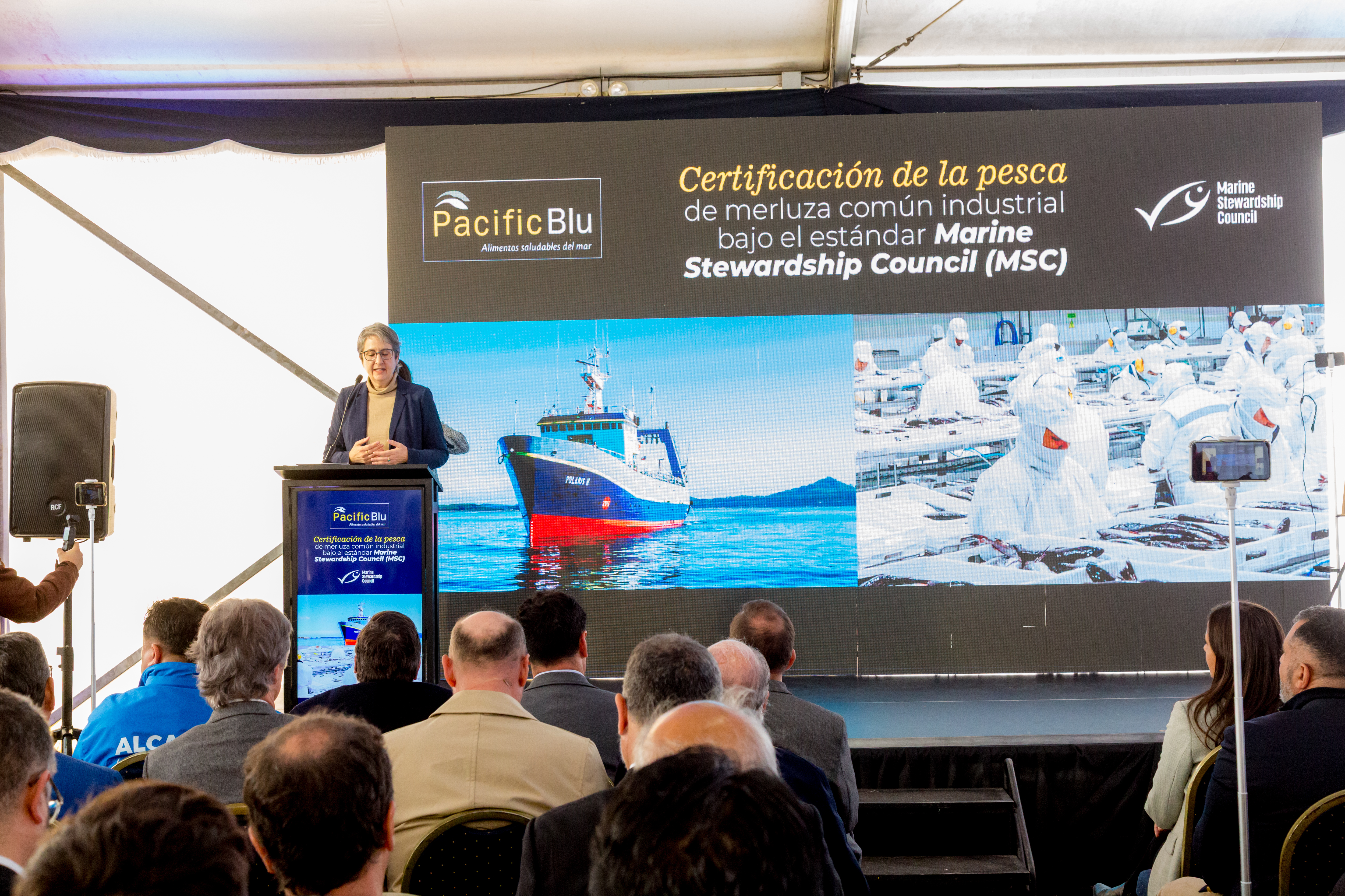 Erika Feller en el evento de certificacion de la merluza comun en Chile