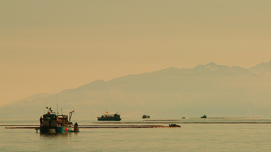 Fishing vessels harvesting brine shrimp on Great Salt Lake