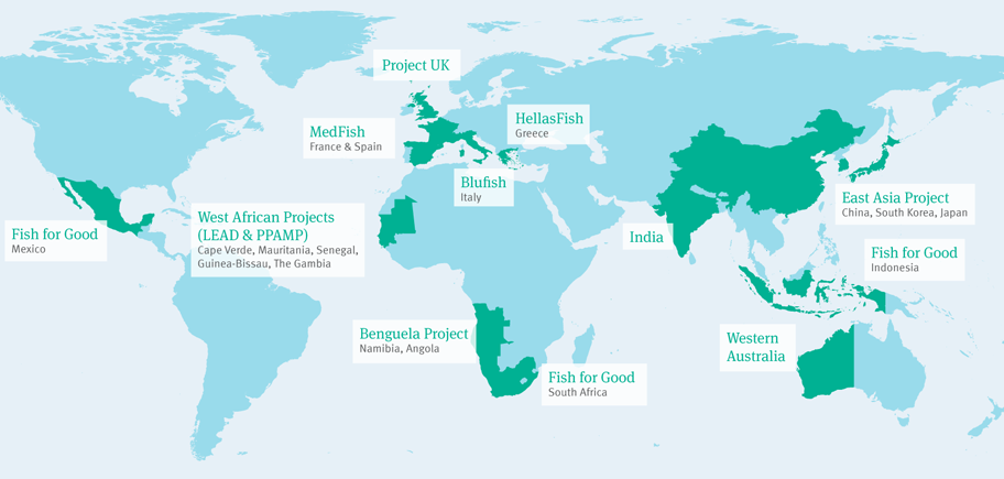 World map showing location of Pathway to Sustainability projects