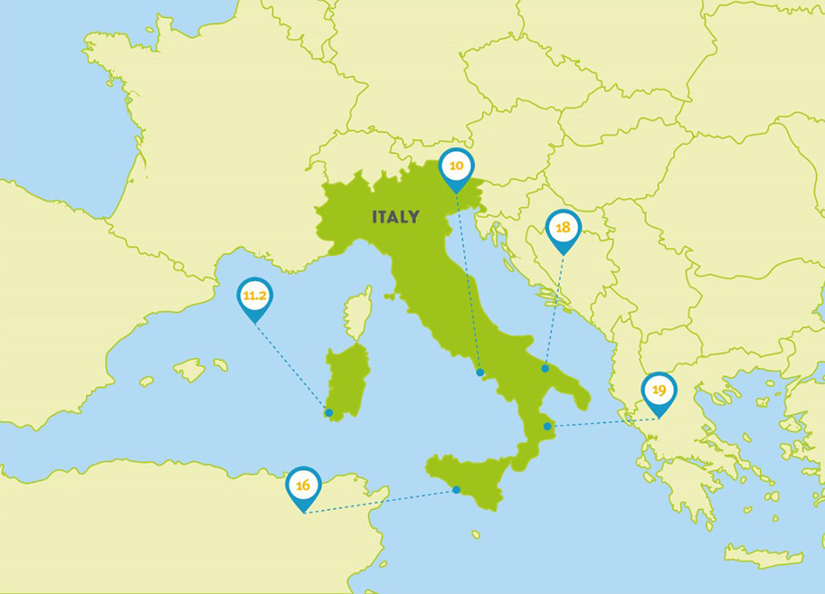 Map image showing Italy within Southern Europe, with geographical sub-areas (GSA)