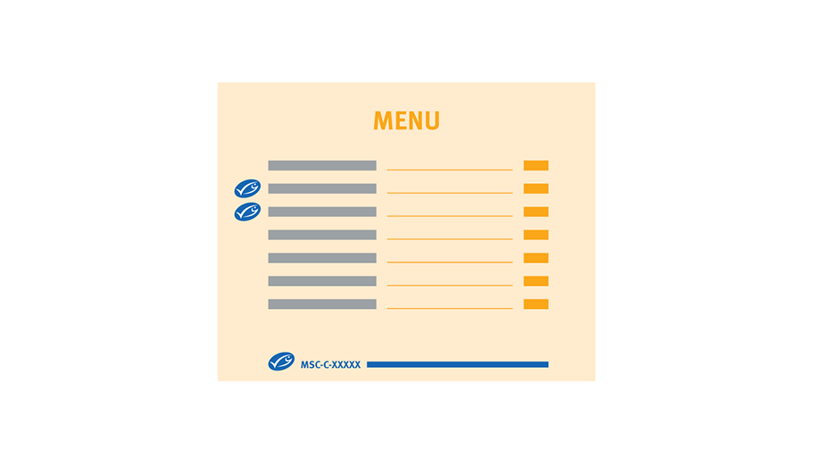 Example of menu with MSC oval next to MSC certified item on the menu and as a key