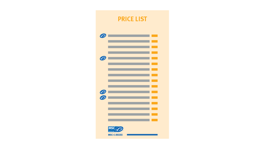 Use of the blue MSC fish tick on price lists