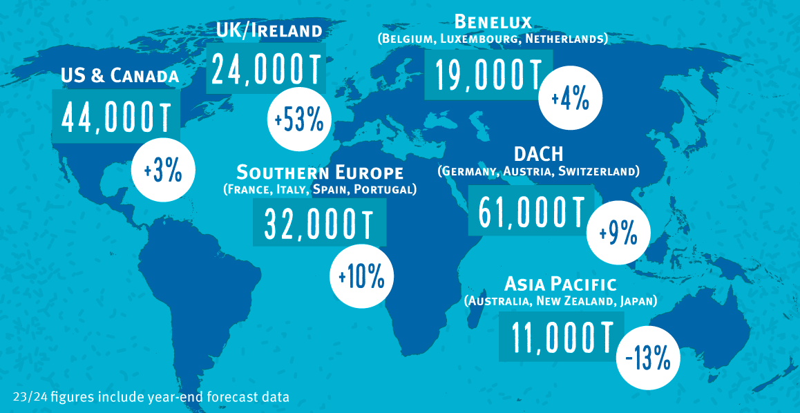 Map showing top markets for MSC labelled tuna products
