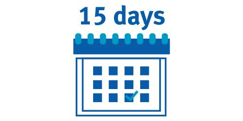 Icon of calendar showing 15 days notice period for objections