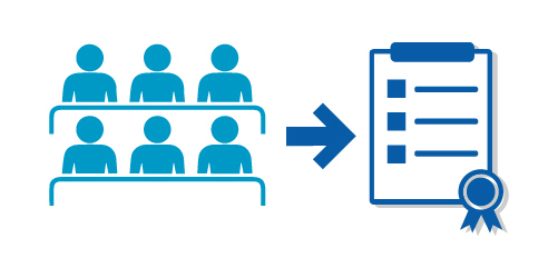 Icon illustrating adjudicator sending back assessment to certifiers