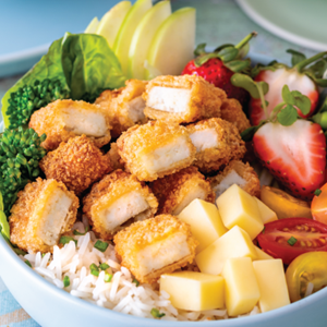 Fish Finger Poke Bowl with Avocado Dip