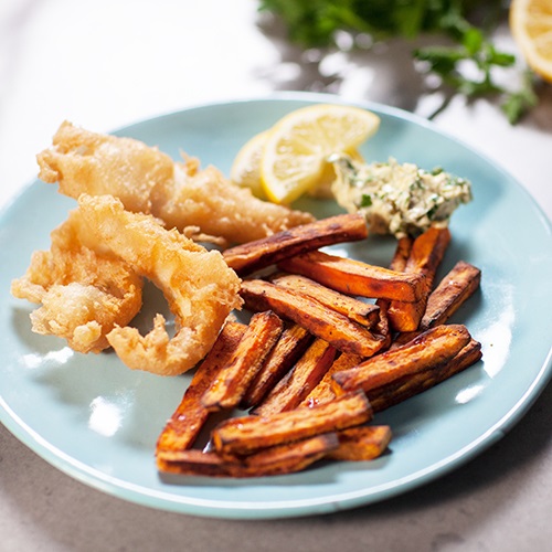 Beer battered fish and chips