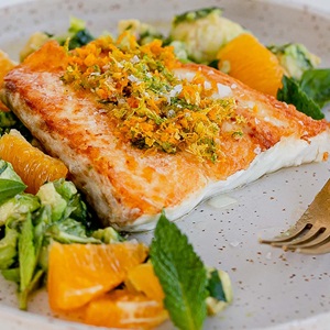 Citrus dusted wild halibut, fresh avocado salsa